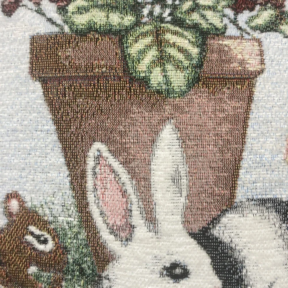Vtg Kohl's‎ Chenille Easter Tapestry Throw Pillow Bunny Rabbits & Squirrel 16